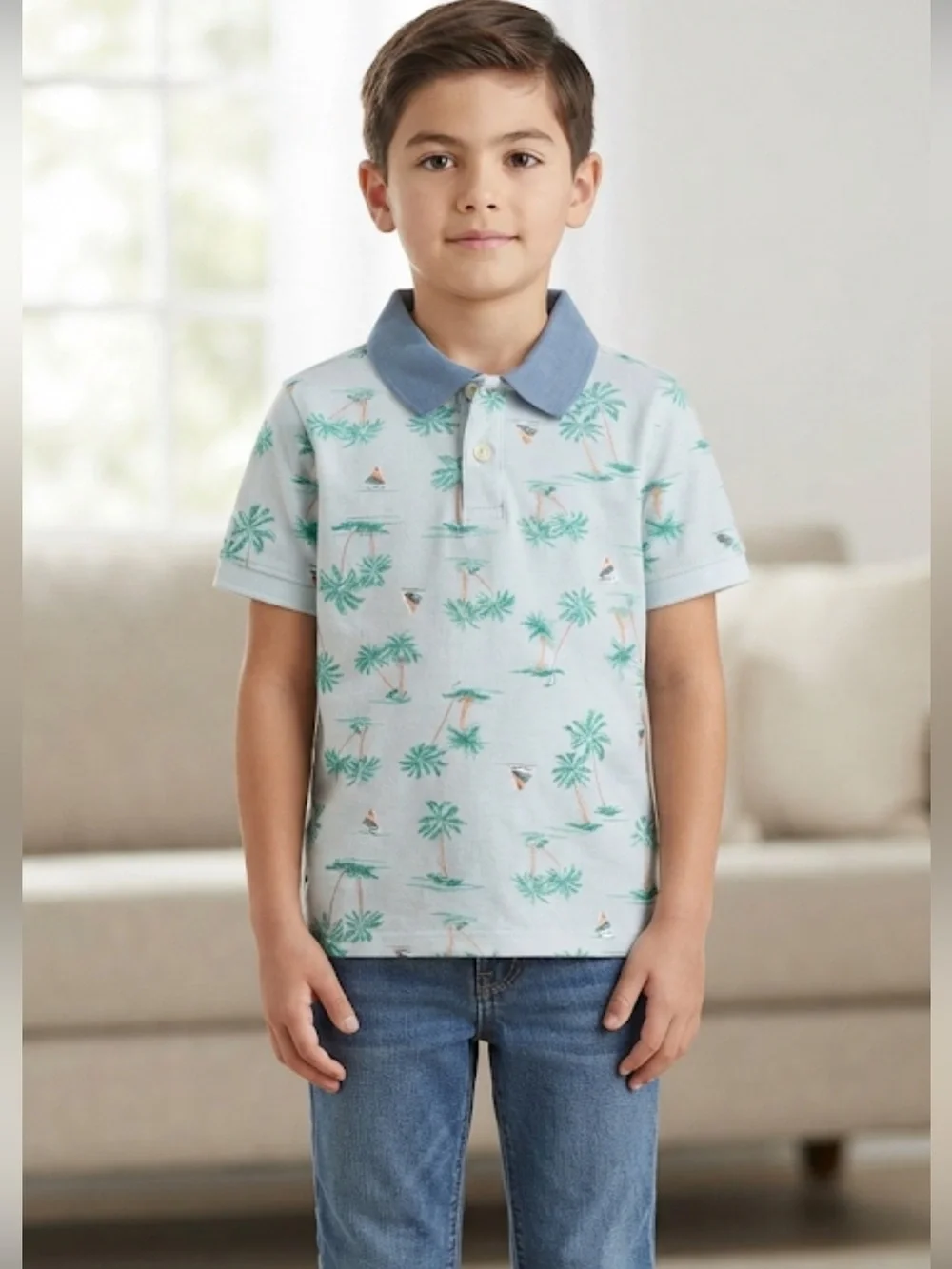 OshKosh B'gosh Green and Cream Polo Shirt size 8 #121/13tt
